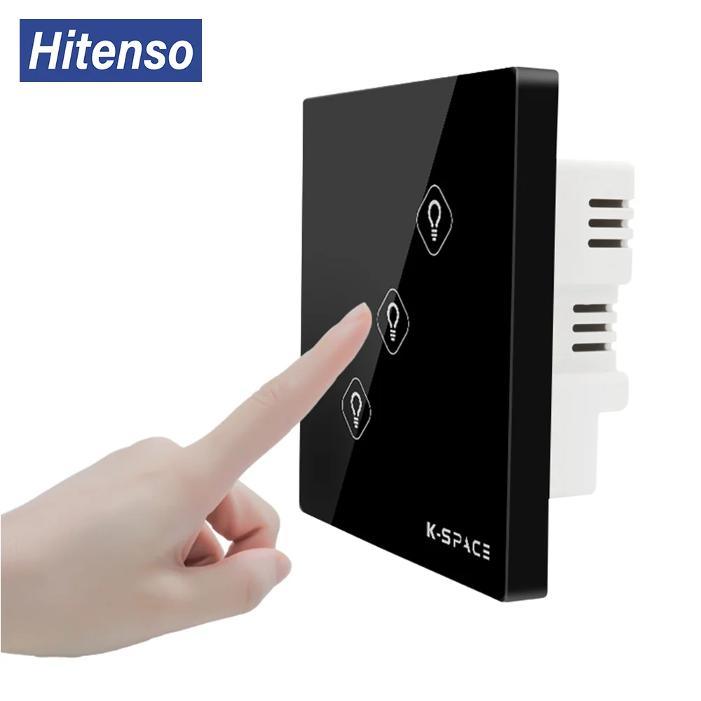 100-240V Wifi Smart Home Three Gang Lighting Touch Switch board with Tempered Crystal Glass