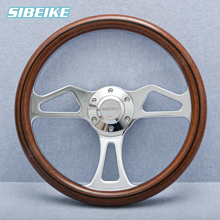 Hot Sale JDM Classic Wood Film Steering Wheel Chrome Spoke Universal Vintage Retro ABS Wood Sports Steering Wheel