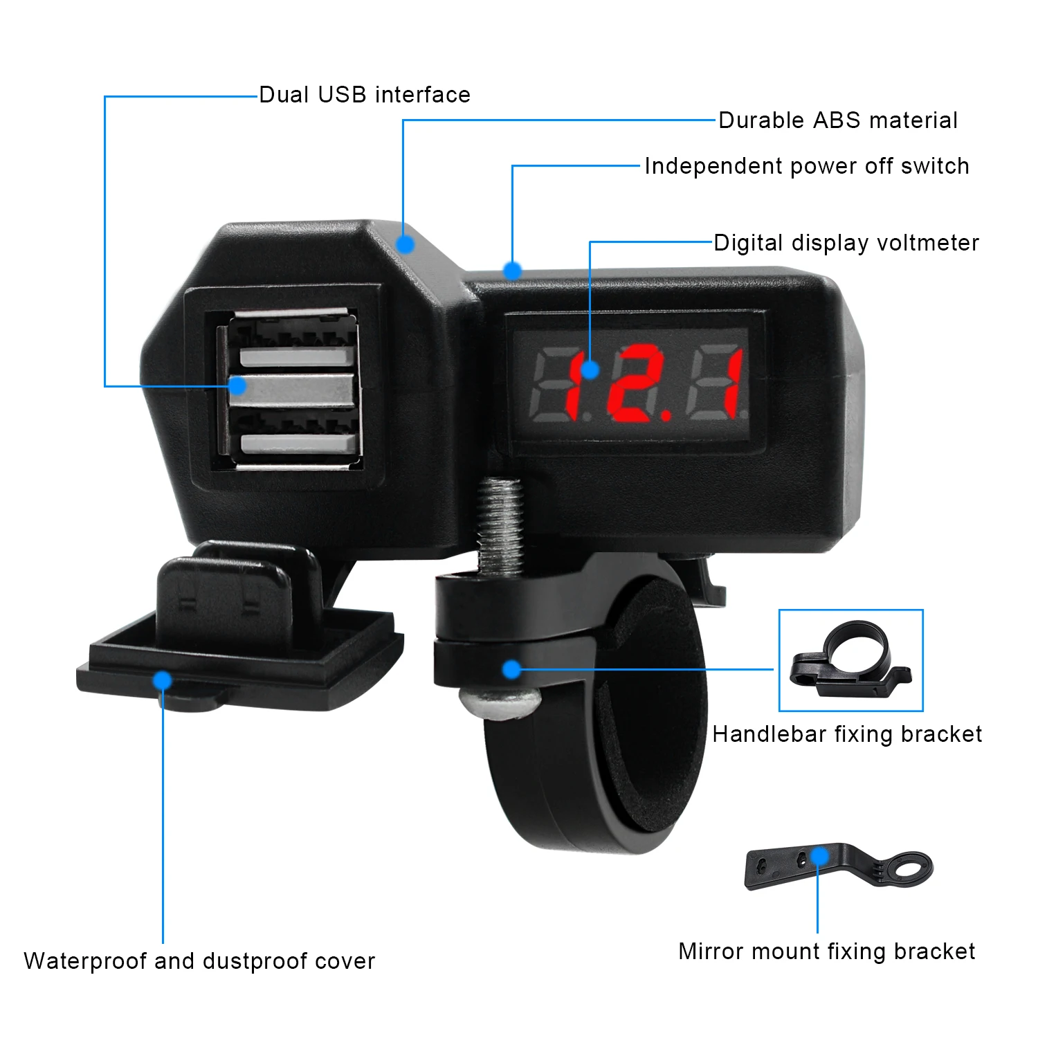 Waterproof Dual USB Charging Ports for Motorcycle 12V to 5V USB Phone charger Motorbike USB Socket