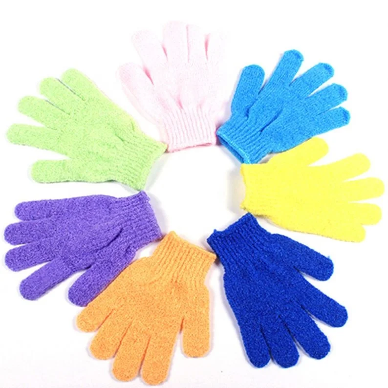 Custom Nylon Five Fingers Mitt Massage Dead Skin Remover Body Exfoliator Gloves Body Scrubber Shower Exfoliating Bath Gloves