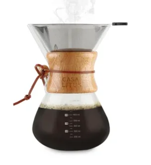 Single Large capacity Coffee Maker Ground Coffee Filter Steel with wooden holder