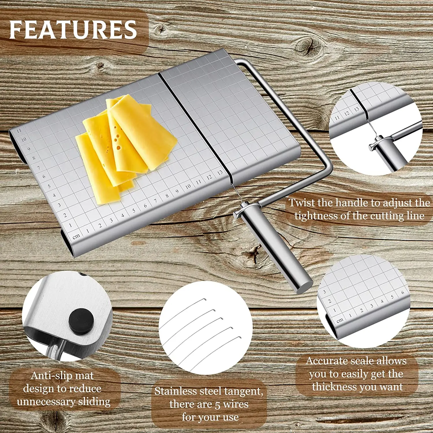 Stainless Steel Wire Cheese Cutting Board Wholesale Butter Block Cutter Manual Cheese Slicer