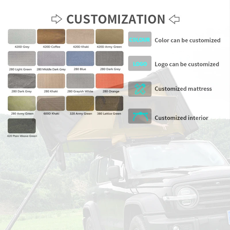 2 Outdoor 4 People 3 Waterproof Portable Tents Box Car Roof Top Camping Hardshell Rooftop for Jeep SUV Suzuki
