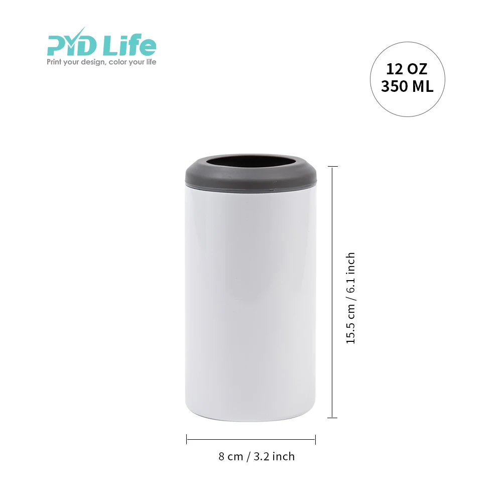 PYD Life Custom Printing 12oz 350 ml 2 in 1 Straw Stainless Steel Sublimation can Cooler Color Tumbler