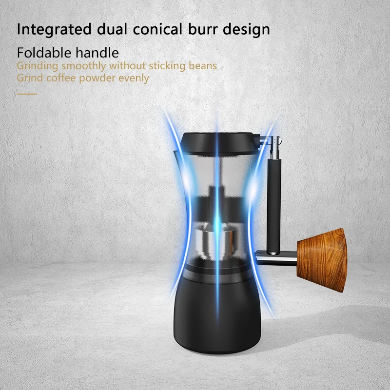 DHPO Portable Aluminum Alloy Black  Stainless Steel Burr Mill Custom Manual Coffee Grinder Hand Crank Coffee Grinder For Sale