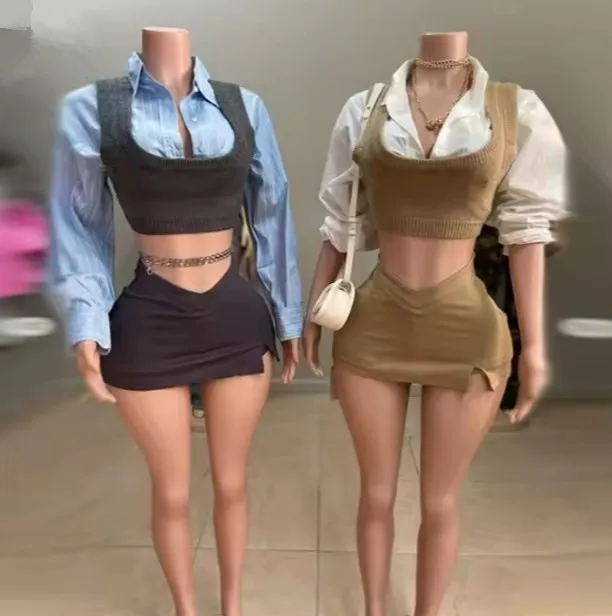 2024 fall winter new arrivals fashion boutique knitted 3 piece vest+shirts+skirt set