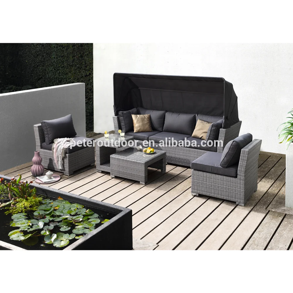Polyrattan Function Seat Group Loungegroup Garden Furniture 5-piece Design Loungeset with Sofa Element & Stool Table-ottoman
