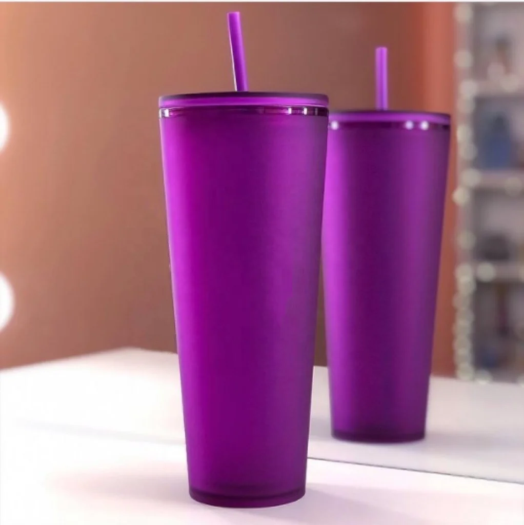 2022 new purple 16 oz/ 20 oz/ 24 oz double walled reusable insulated matte skinny plastic tumblers with lid and straw
