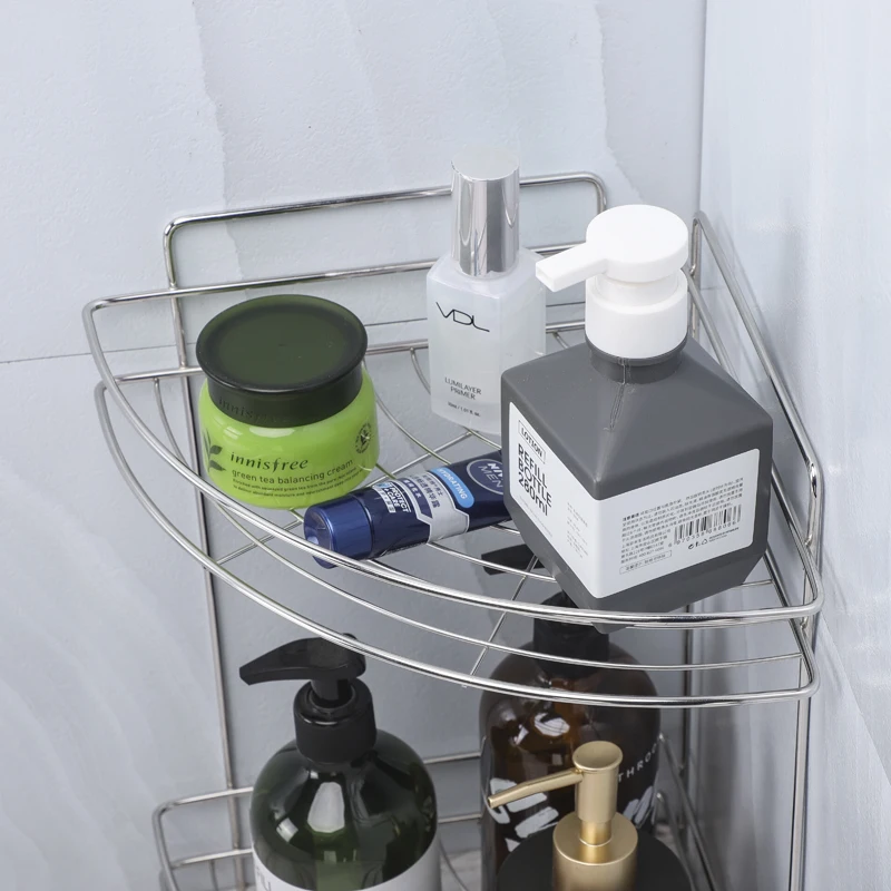 Нержавеющая Сталь Настенная угловая 2 слоя для ванной комнаты/Этажерка для ванной комнаты угловая полка