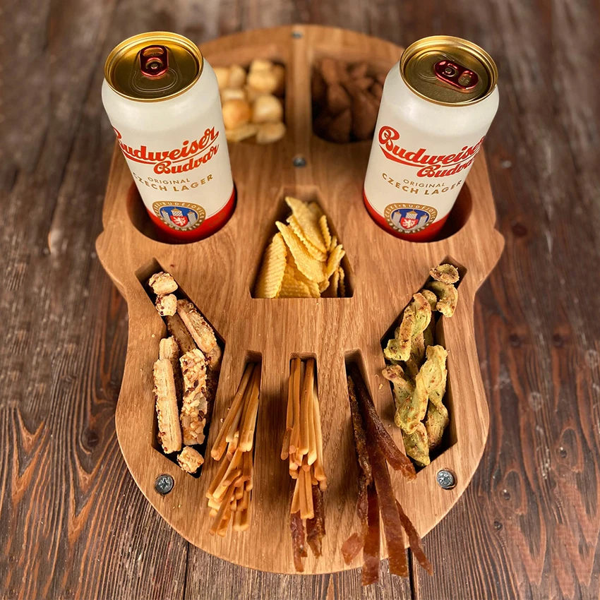 Wooden Snack Holder Tray Wood Scull Beer Sofa Caddy Wood Couch Organizer Box Craft Beer Gift