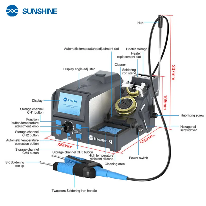 SUNSHINE S1 Intelligent precision soldering station with C120 tweezers handle