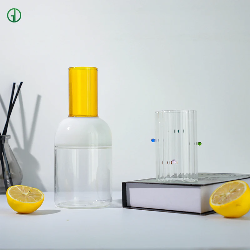 Handmade Borosilicate Summer Cold Brewer Water Carafe Bottle Glass Pitcher With Glass Cup Lid