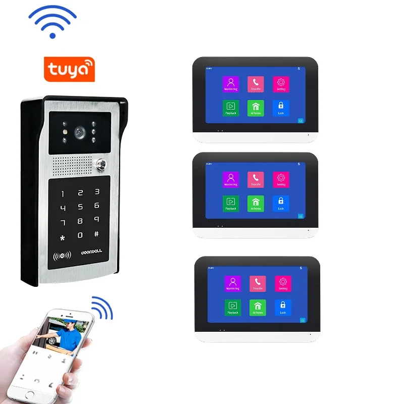 2022 Hot Sale 3 Monitors Family Video Intercom Security Door Phone Camera For Apartment Door
