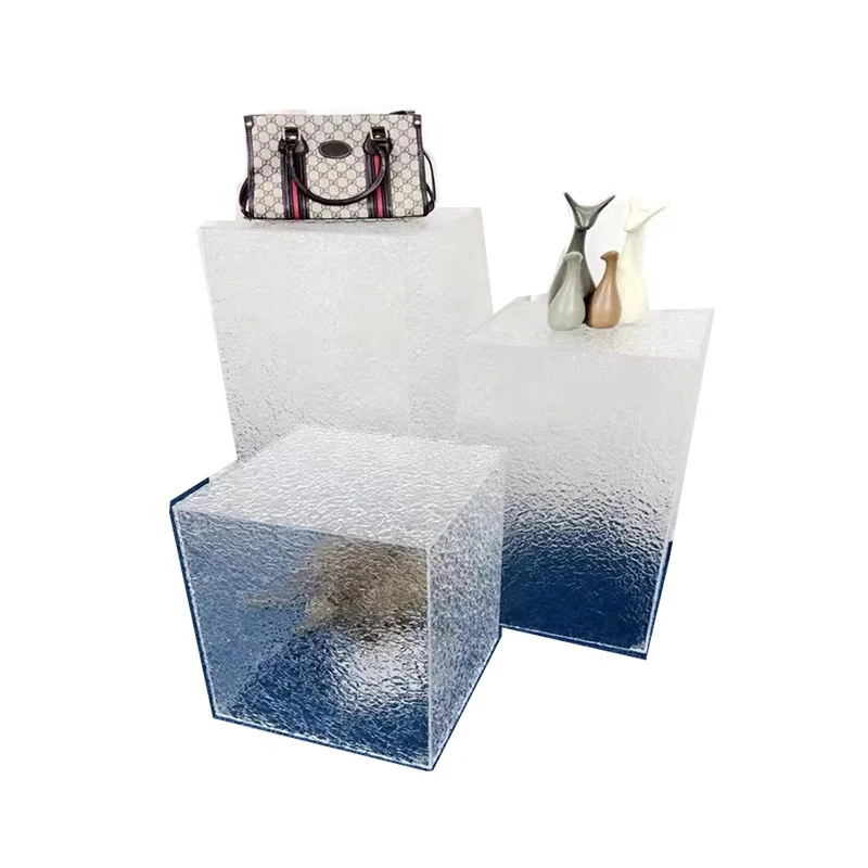 Acrylic Display Box With LED Clear Cube Box Stone Texture For Shop Display Luxury