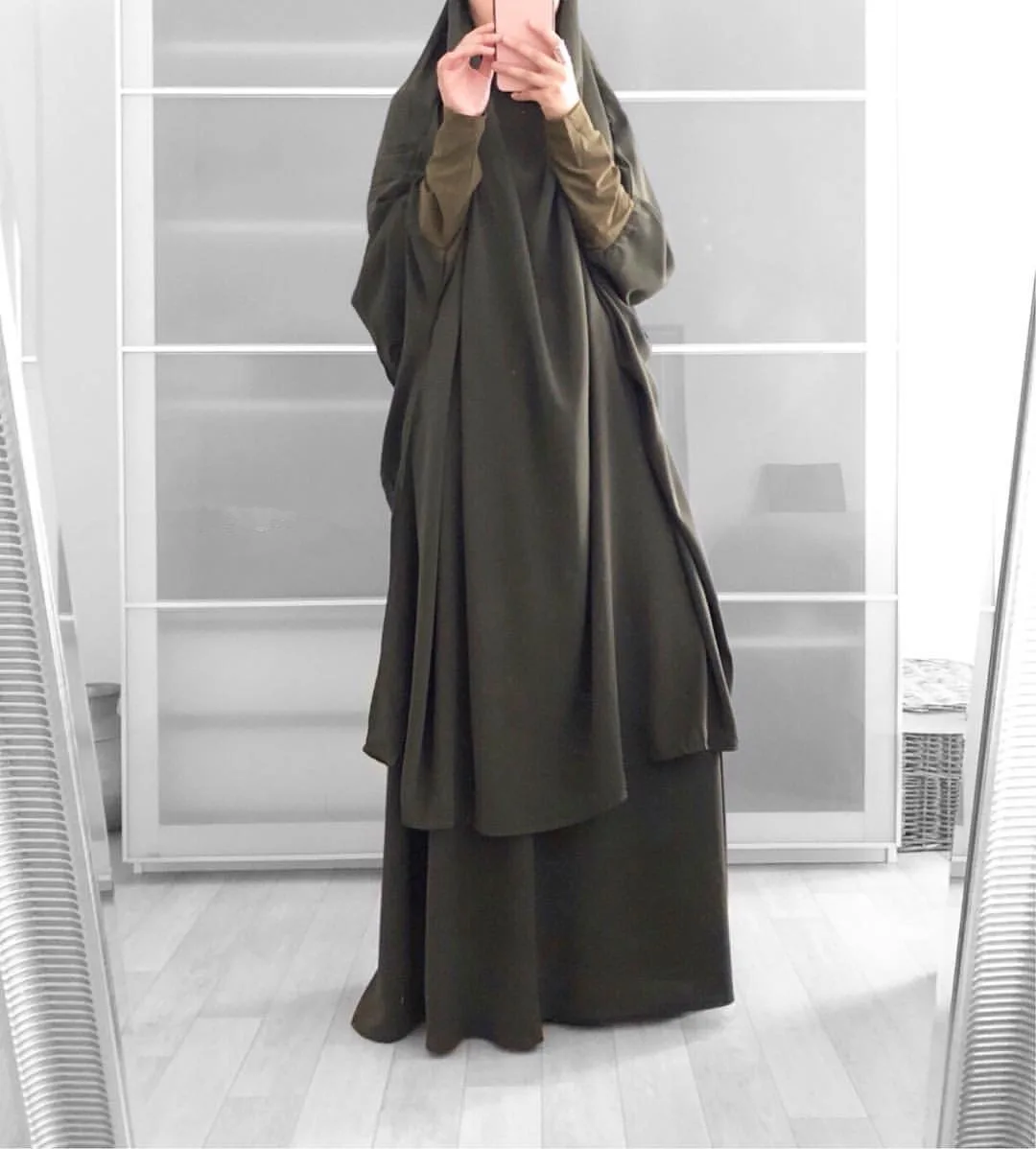 Мусульманская одежда Jilbab с капюшоном и юбкой мусульманский однотонный костюм большого размера