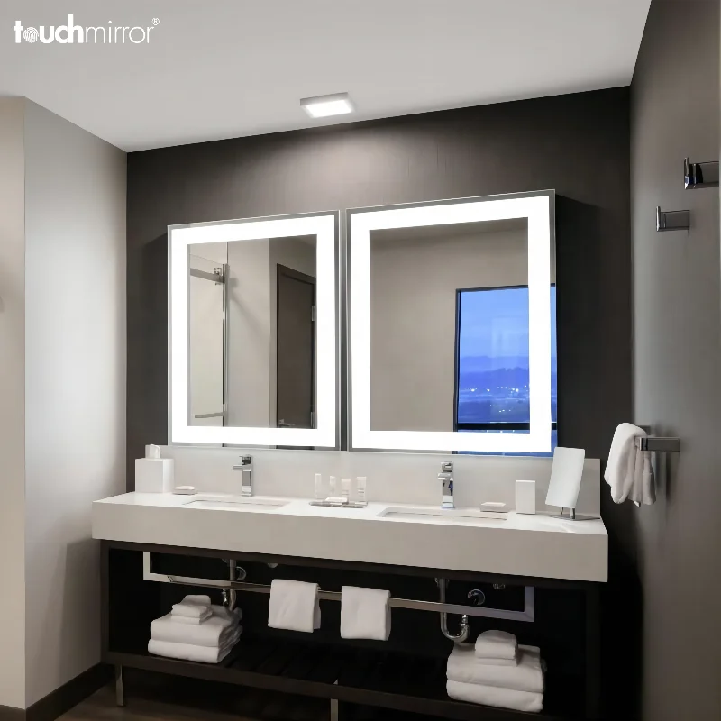 Finger-print proof Copper-free Wall Dimming Defogger Bath Mirrors Large Smart Bathroom Vanity Led Mirrors With Lights