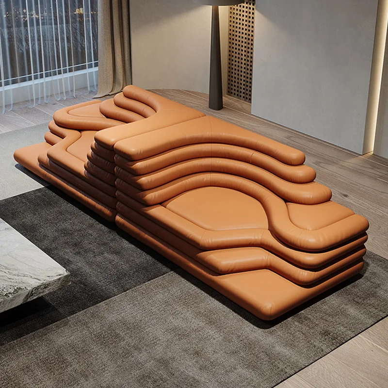 New Design Leather Floor Modular Italian Sofa Set Modern Corner Sitting Couch Bed Luxury Home Sectional Living Room Furniture