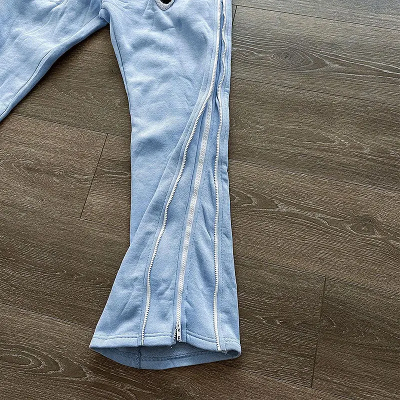 Custom Pullover Heavyweight Hoodies Flared Joggers Sweatsuits Unisex Sweatpants Sets Tracksuit Men Suits Set Side Strip Zipper