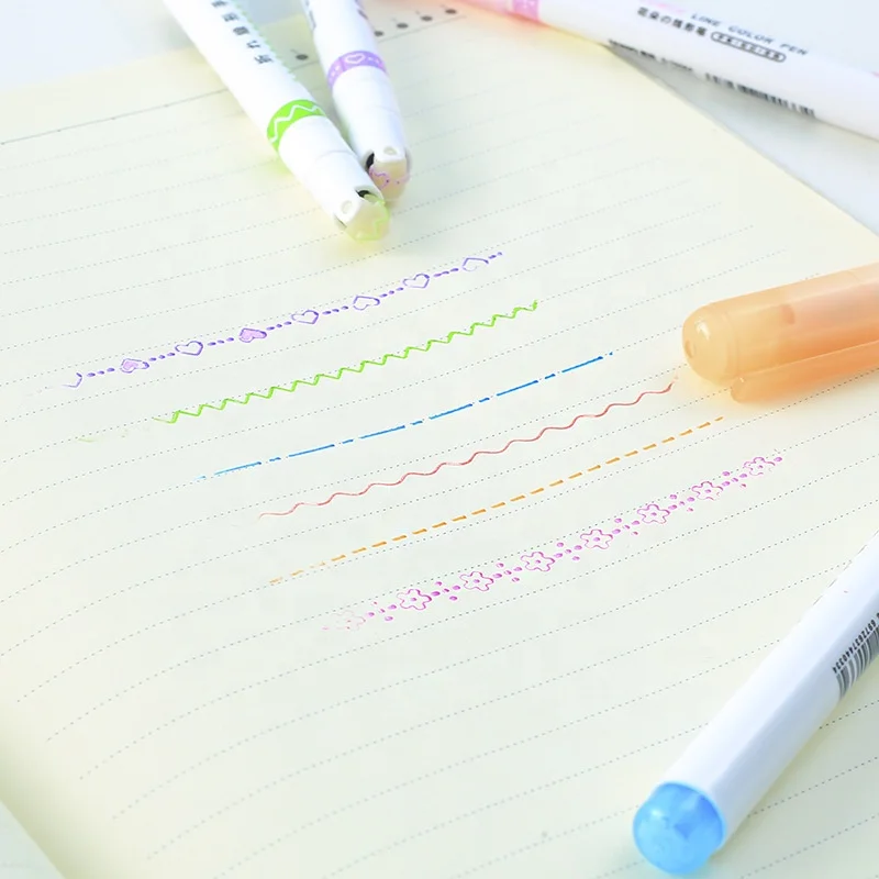 Dual Tip Multiple Colored Fine Line Curve Marker Pen For Note Taking With Six Different Curve Shapes