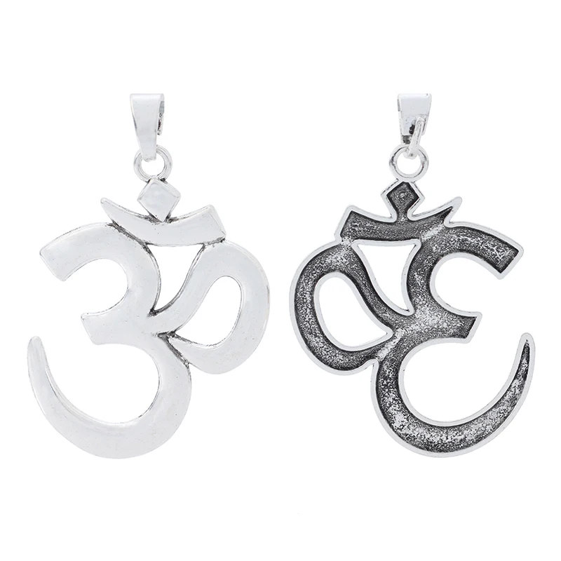 Antique Silver Large OM OHM AUM Symbol Yoga Charms Pendants for Necklace DIY Jewelry Making 75x55mm