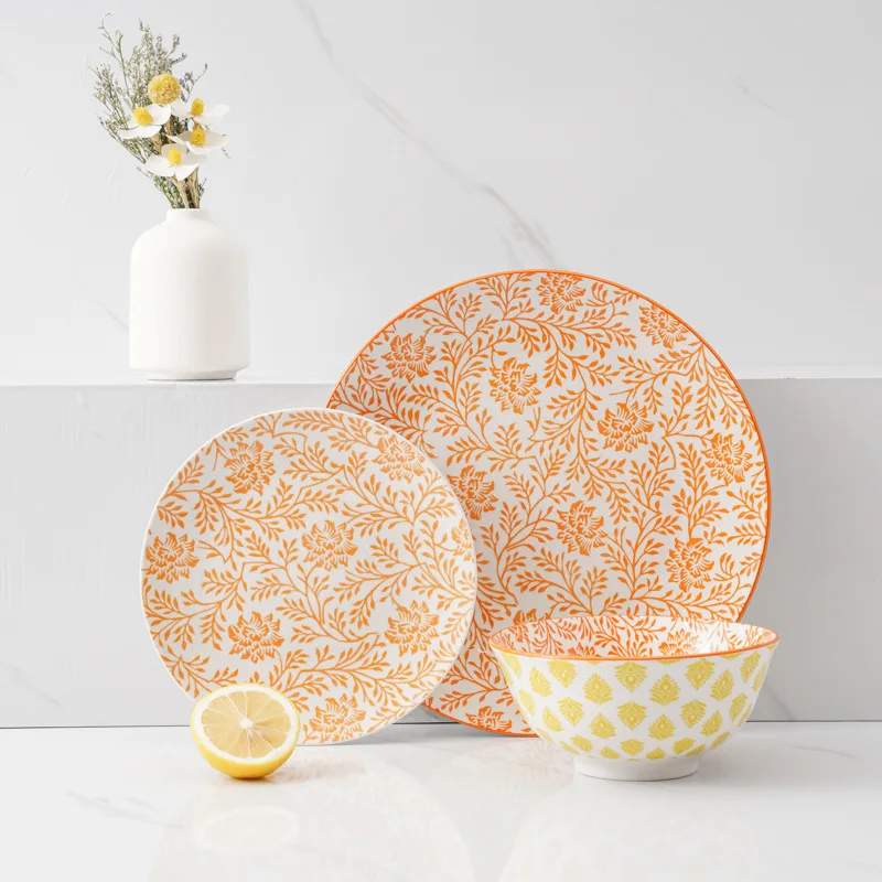 Hot sale wholesale porcelain decal tableware set moon disk fruit plate rice bowl set Japanese style ceramic print tableware set