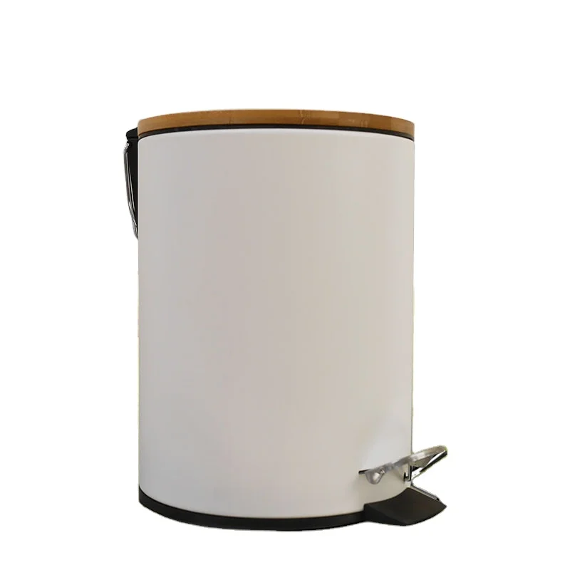 Bamboo Pedal Waste Bin Soft Closed Wooden Cover Kitchen Trash Bin 5L Bamboo Waste Bin With Cleaning Toilet Brush mini