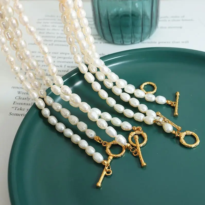 FANJIN 18K Gold Stainless Steel OT Buckle Fresh Water Jewelry Women Dainty Natural Freshwater Pearl Necklace for Women