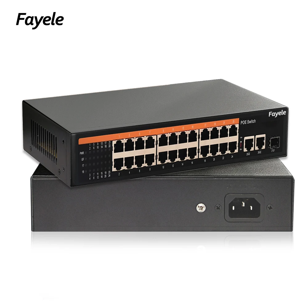 CCTV 27 Ports Gigabit Switch 24CH POE Switch IEEE802.3af/at 300W POE Power Supply for 48V IP Cameras SFP optical 30W Output