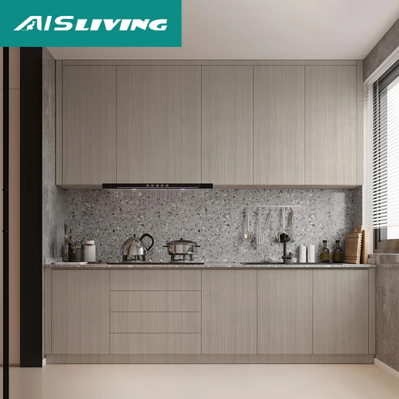 AIS Modern Small Apartment Furniture Ready To Assemble Simple High Quality Customisable Modular Wooden Kitchen Cabinet Set