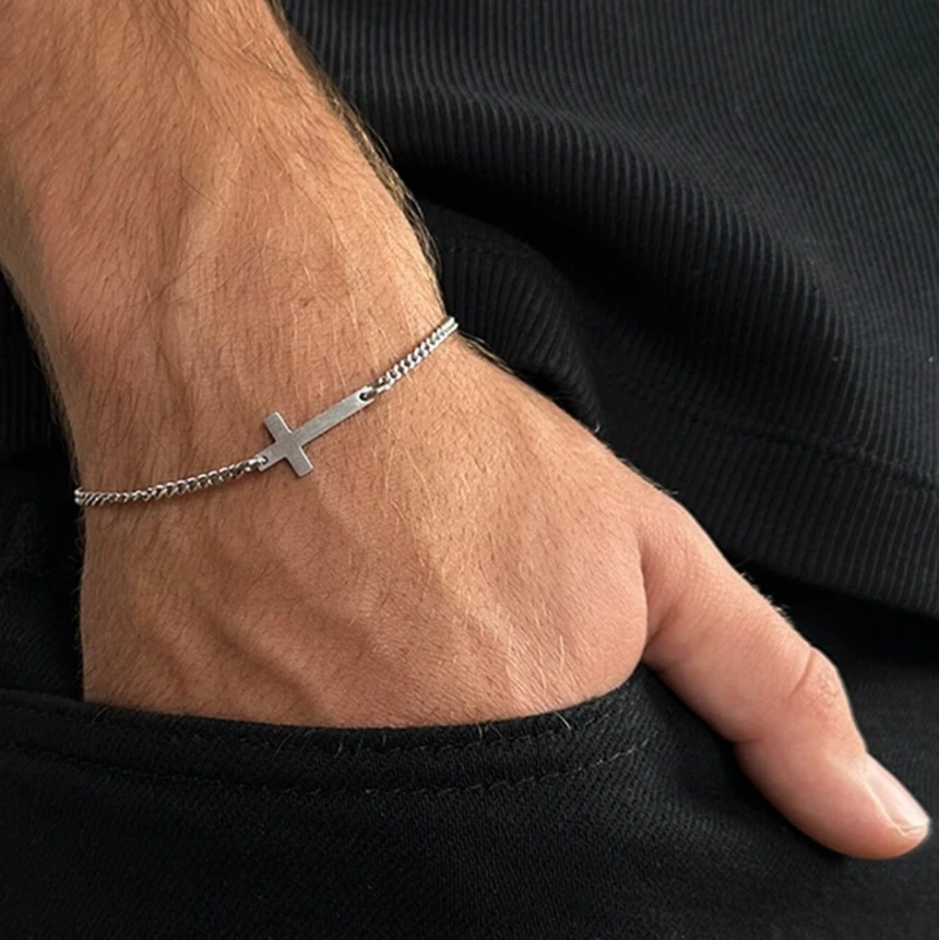 Men Cross Bracelet Christian Bracelet Catholic Bracelet Religious Jewelry Anniversary Gift Christmas Gift For Him