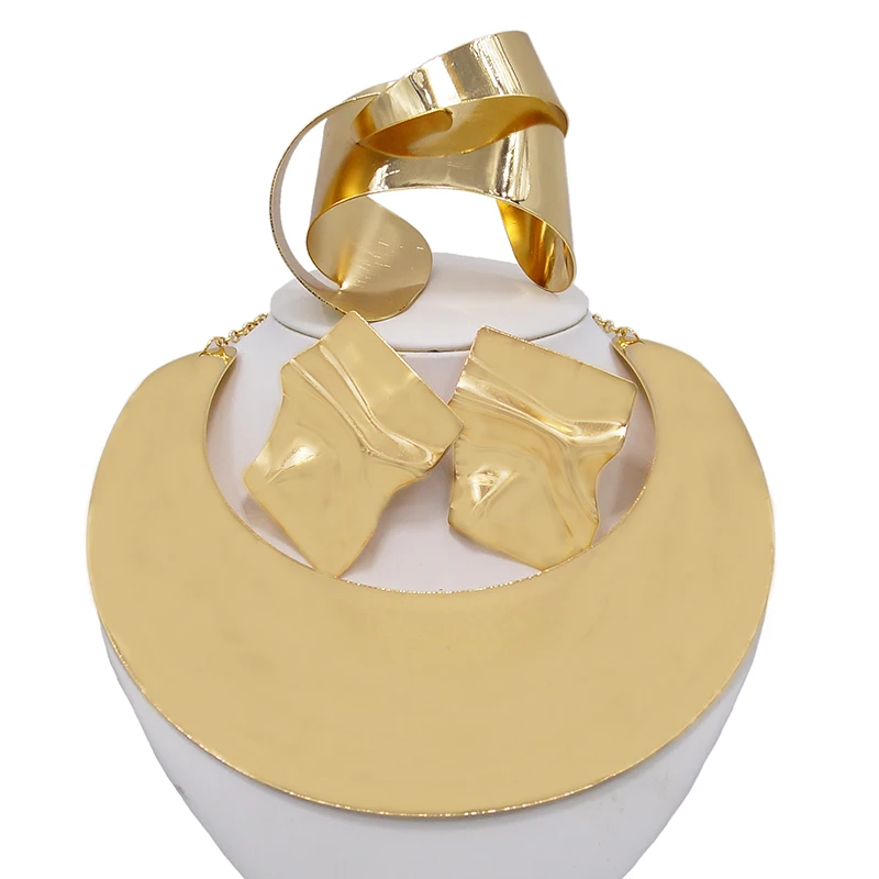 Yulaili Luxury Brazilian Gold Plating Brass Jewelry Sets Bridal Imitation Costume Jewellery Set Dubai 24 Carat Gold Necklaces