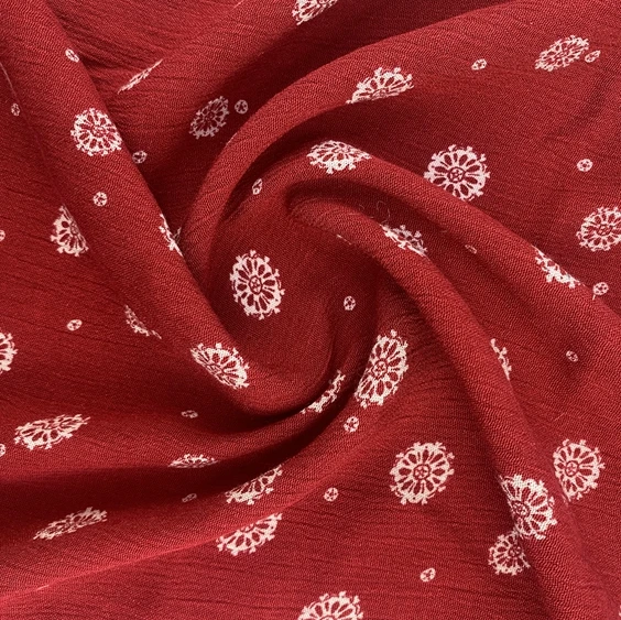 China wholesale woven crepe garment floral printed 100% Polyester crinkle fabric for dress