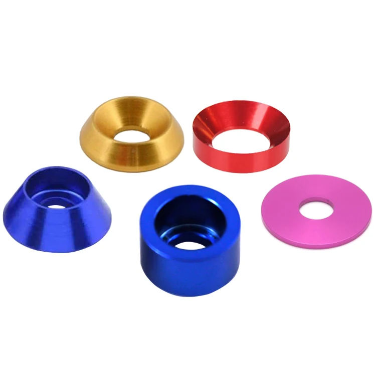 Color anodized finish billet aluminum flat countersunk fender washer