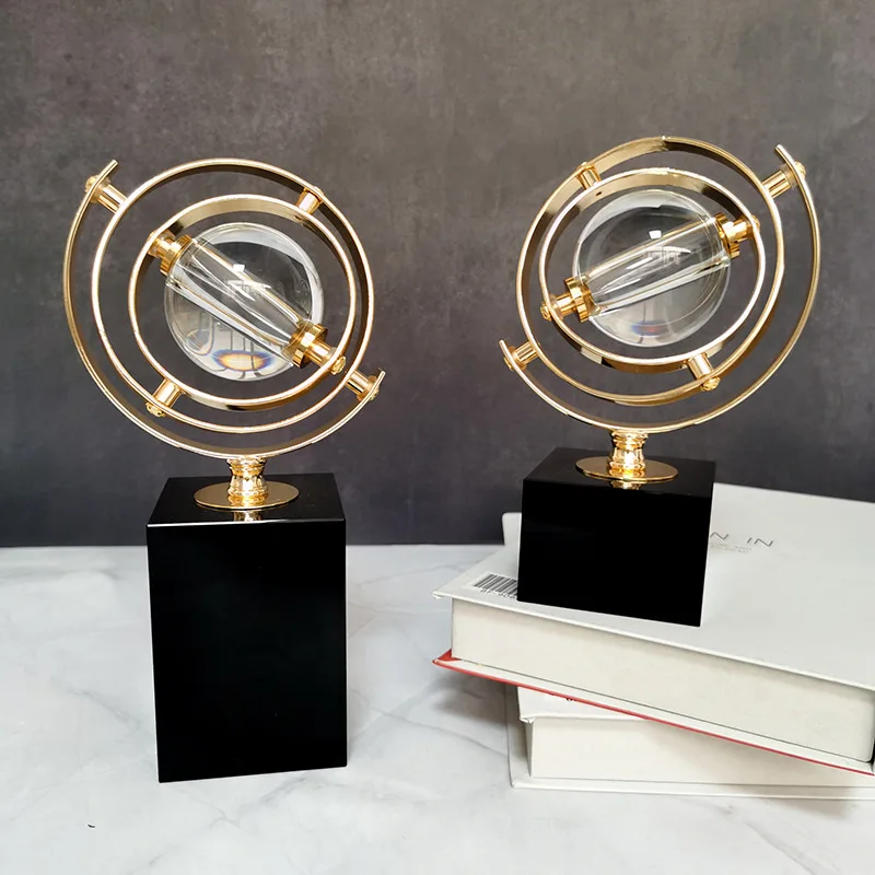 Arabic Vintage Study Living Room Golden Decoration Office Top Desk Sculptures Gift Modern Globe Iron Marble Home Ornament