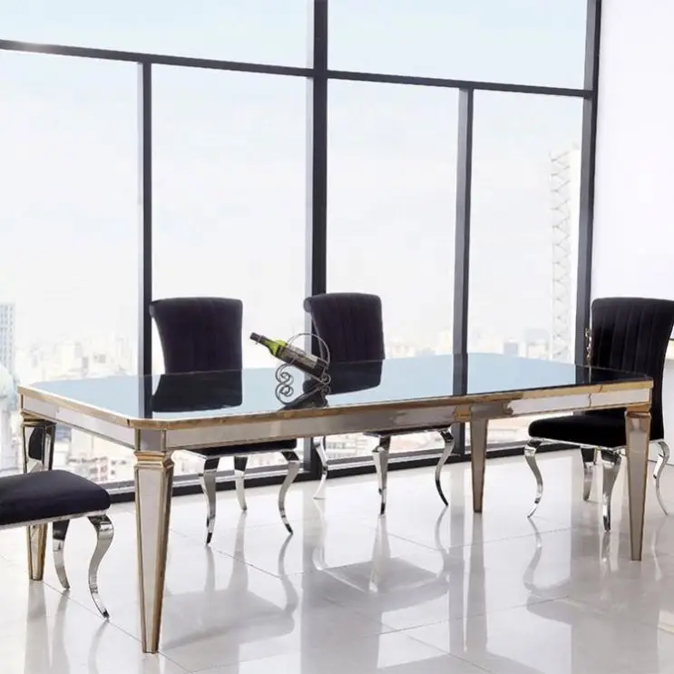 Wholesale Home Furniture Stainless Steel Tempered Glass Top Hotel Dining Table