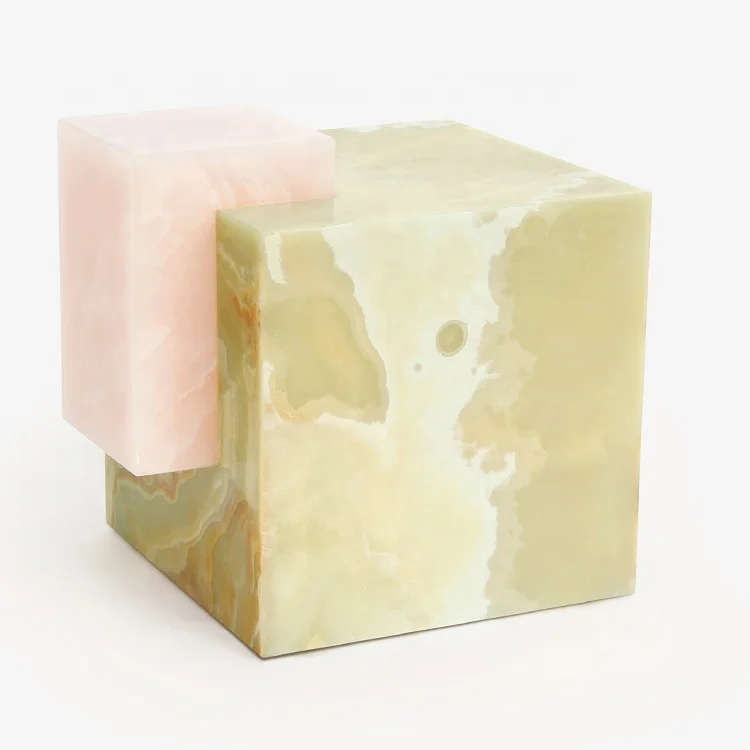 Natural Stone Hotel Furniture Pink Marble Tall Luxurious Agate Modern Minimalist Luxury Onyx Side Table