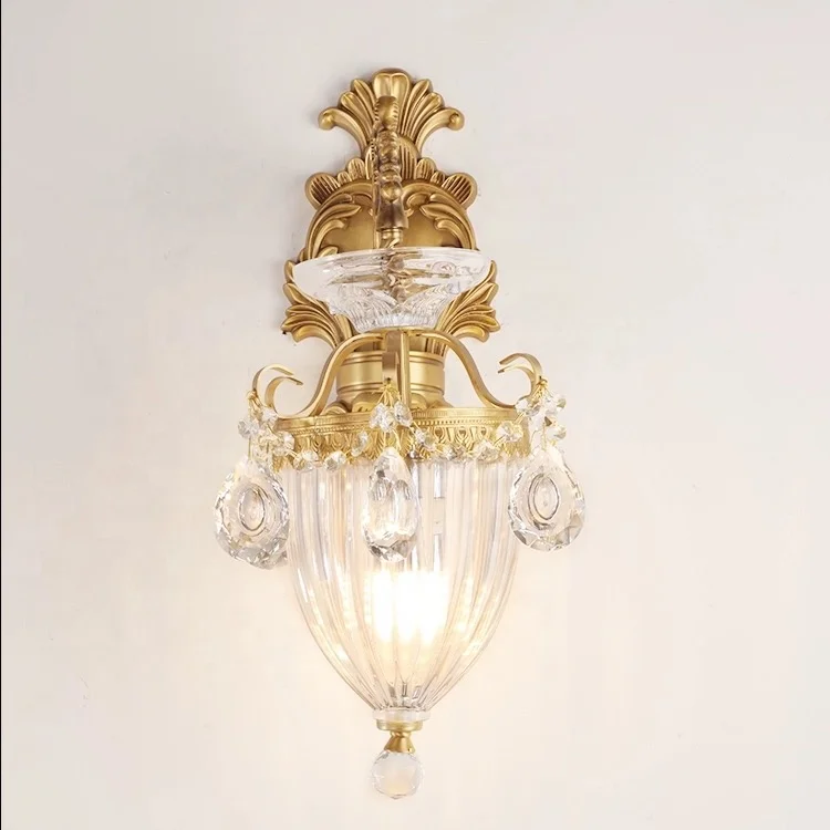 E14 Gold Victorian 2-Light Wall Lamp Vintage Crystal Glass Decorative Fancy Luxury Indoor Wall Light Bedside Crystal Light Decor