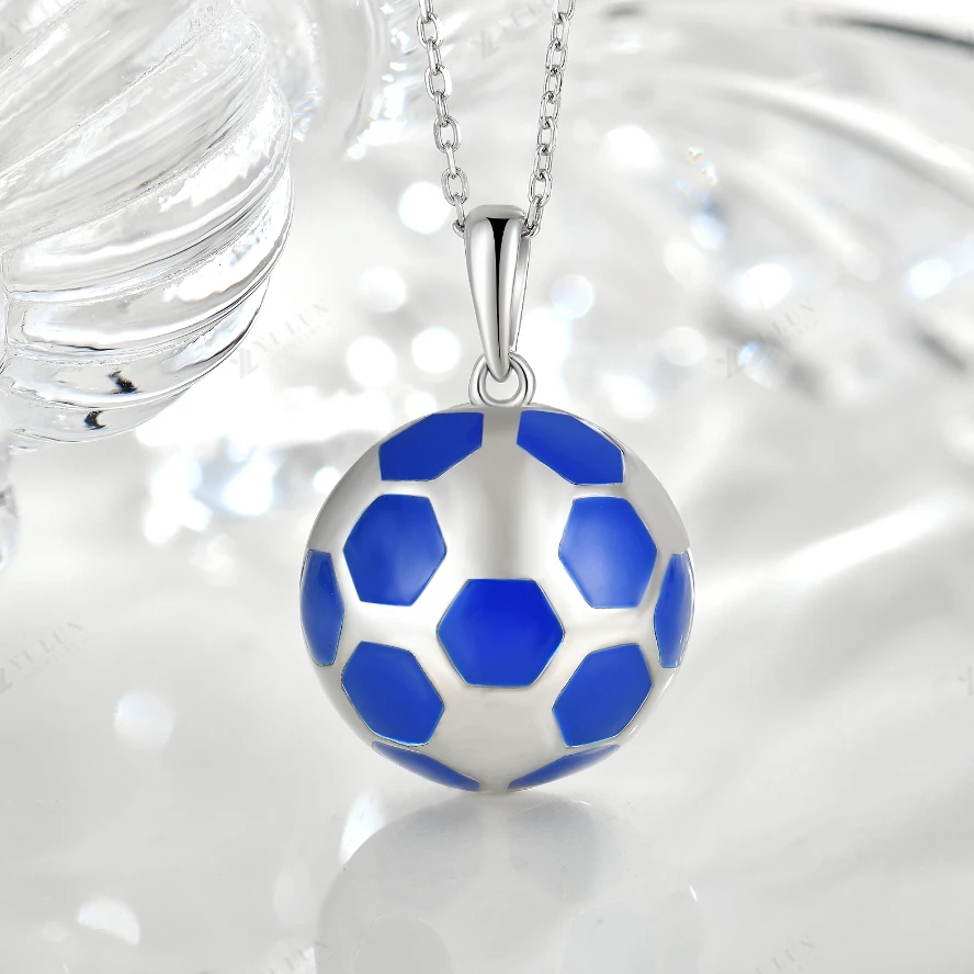 YL JEWELRY Exclusive Football Charms Pendant Platinum Plated 925 Sterling Silver Soccer Ball Pendant for Men