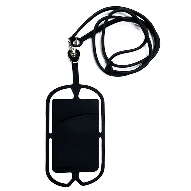 Universal Silicone Cell Phone Neck Strap Lanyard With Credit Card Pocket Holder