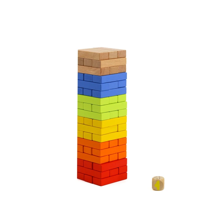Creative Mixed Natural Solid Wood Colourful Beech Wood Stacked Layers Wooden Blocks Stacking Tower Game