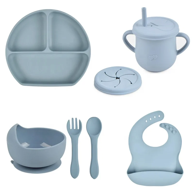 Manufacturing BPA Free 7PCS Baby Eating Set Bowl Plate Baby Dinnerware Weaning Silicone Feeding Set For Baby Girl
