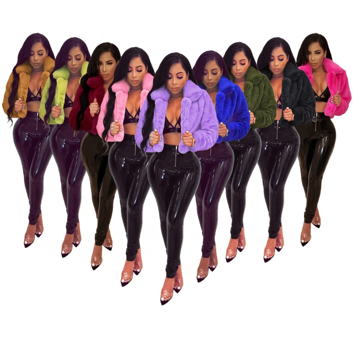 Hot Sale Autumn Winter Faux Fur Coat Women Short Jackets Solid Color Down Coats