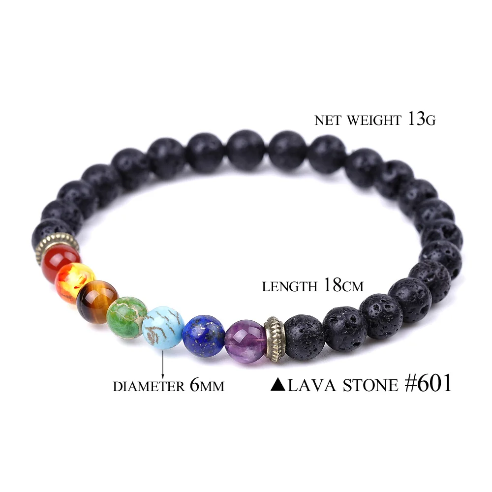  6mm Healing Seven Chakras Beads Black Lava Stone Bracelet Women Men Woven Energy Buddha Bracelets