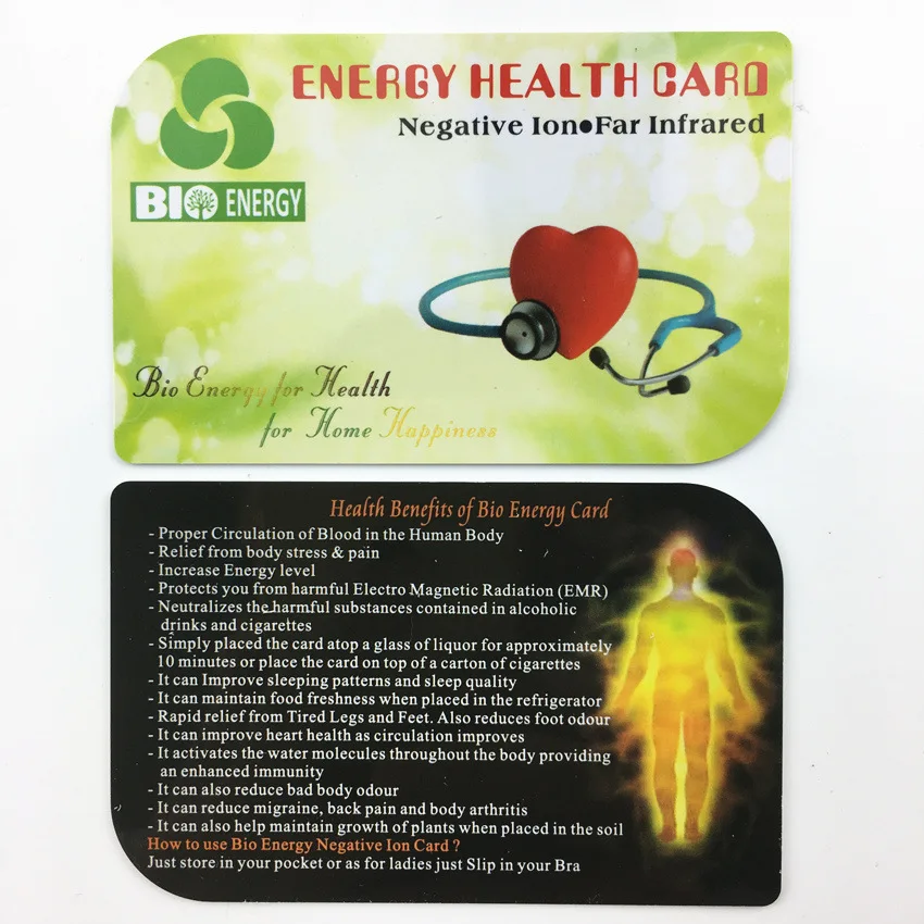 Wholesales 20000 Negative Ion Card Anti radiation Quantum Energy Bio Scalar Negative Ion PVC Bio Energy Card For Body Healthy