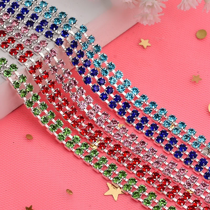 Wholesale Colorful Glass Crystal Rhinestone Cup Chain Sew On Trimming Stone Cup Rhinestone Chains for Shoes Garment Accessories
