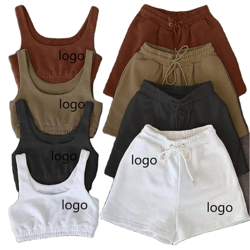 
Crop Tops Lounge Wear Sweatsuit Summer Pants Two Piece Short Women Set Terry Cloth Sports Women Fashionable Suit Casual Knitting 