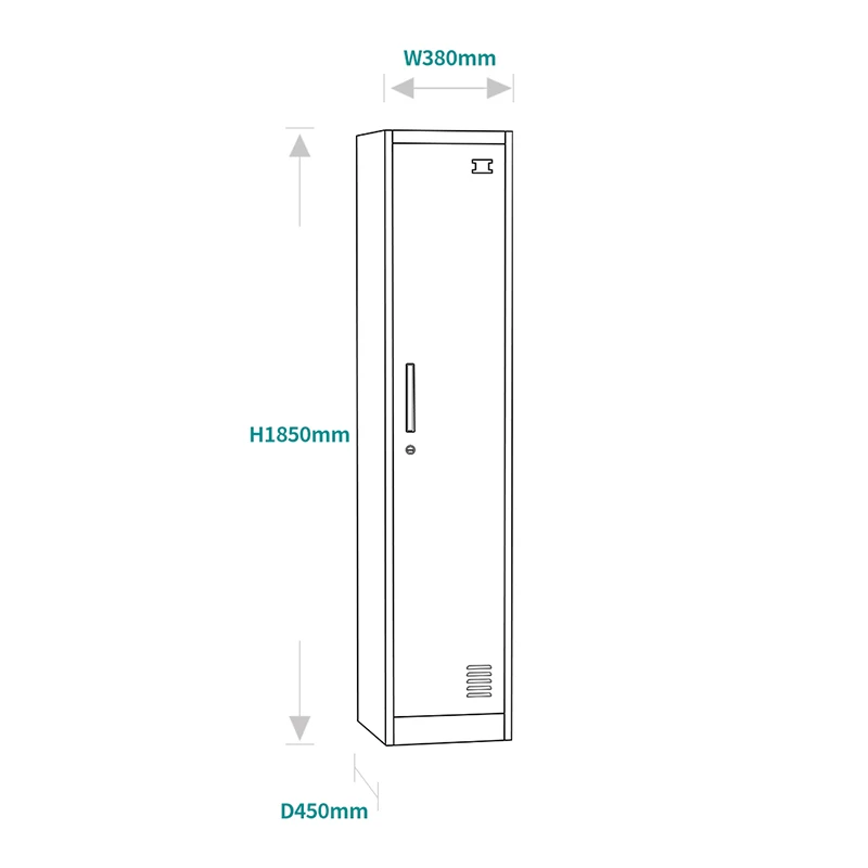 Factory Staff Locker 1 Door Wardrobe Metal Locker Cabinet School Gym Clothes Storage Closet Cabinet Single Door Steel Locker