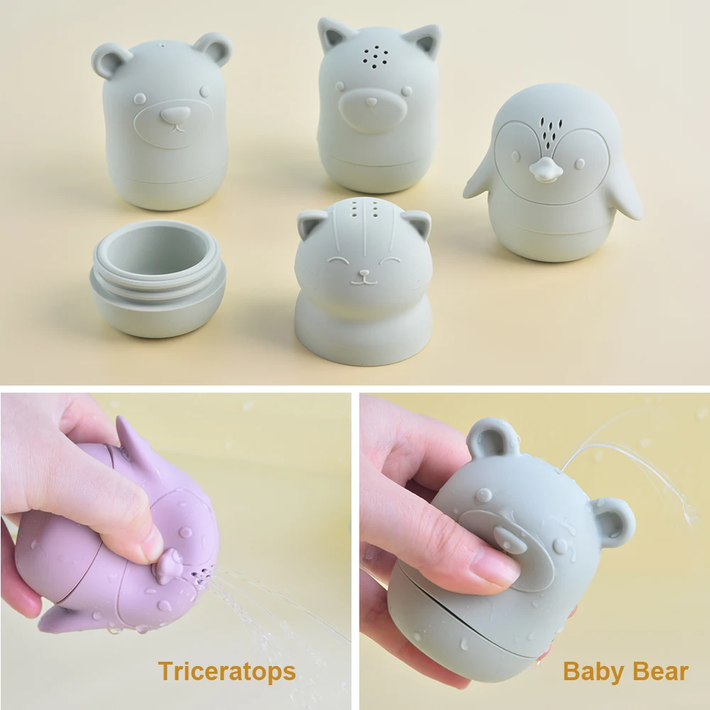 2024 Custom Logo Silicone Bath Toys Soft Animals Squirt Water Bathtub Toy BPA Free Water Spray Baby Bath Toy