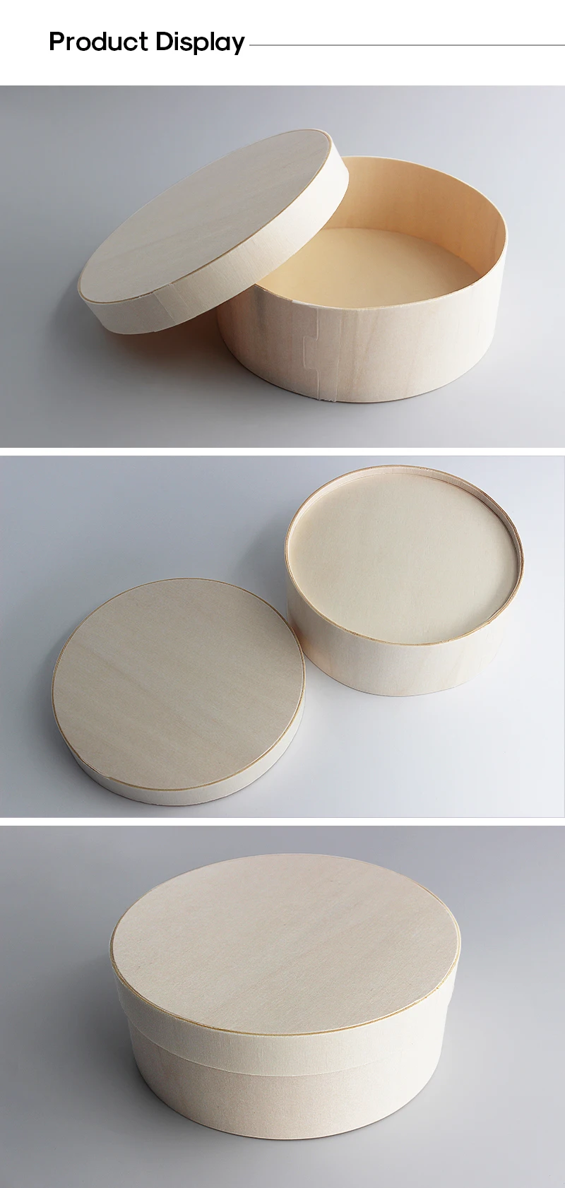 Cheap Custom Wooden Round Salad Lunch Bento Bakery Food Container Packaging Cake Veneer Cheese Charcuterie Board Gift Box