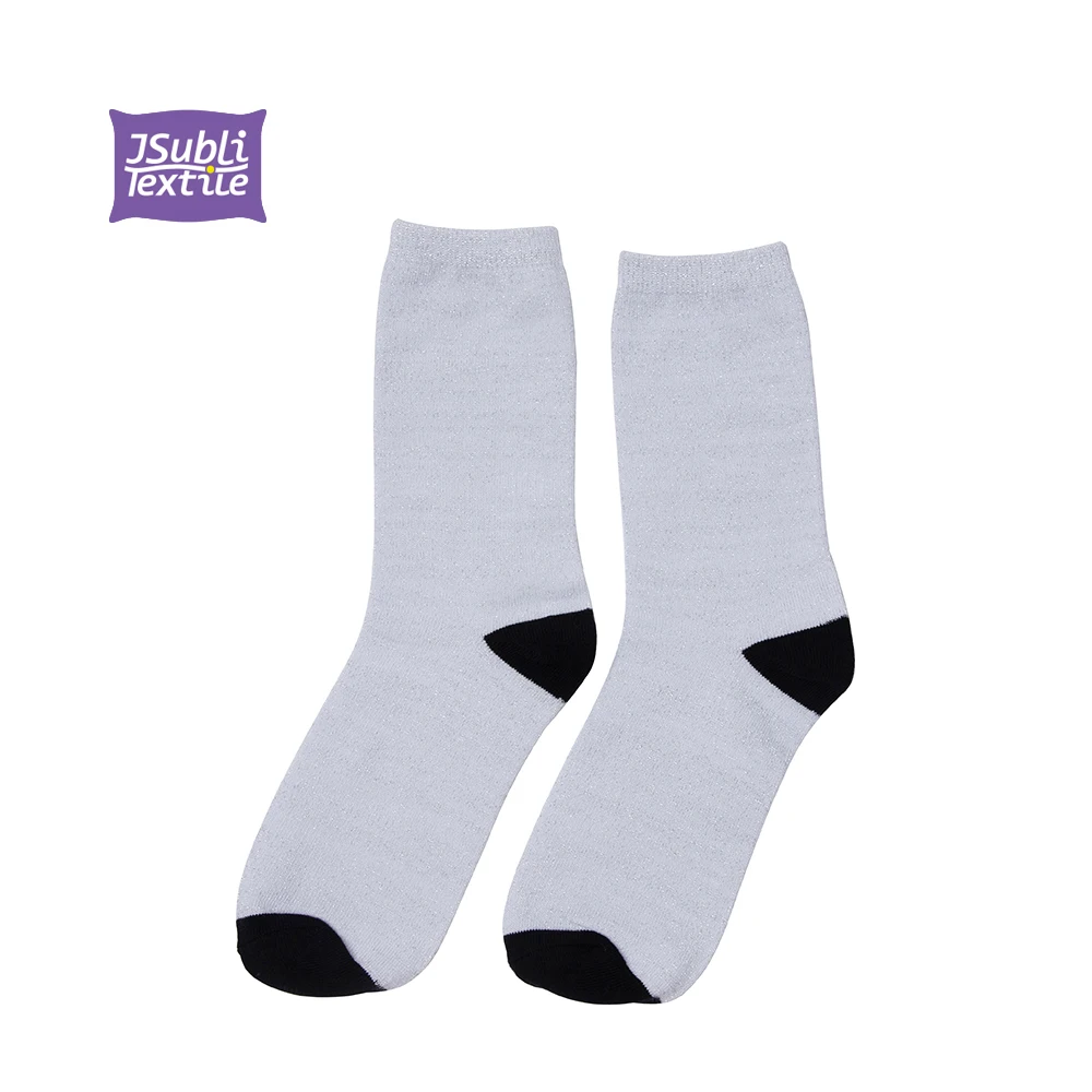 JSubli Textile 35cm Polyester Heat Press Transfer Printing Custom photo Sublimation Blanks Sliver Silk Glitter Socks for Women